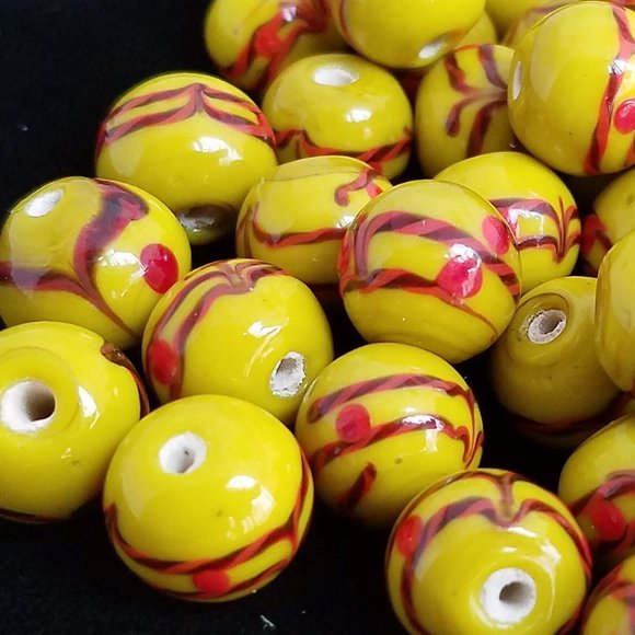 60+ Yellow w/Brown & Orange BEADS Round bundle set lot - Picture 7 of 8